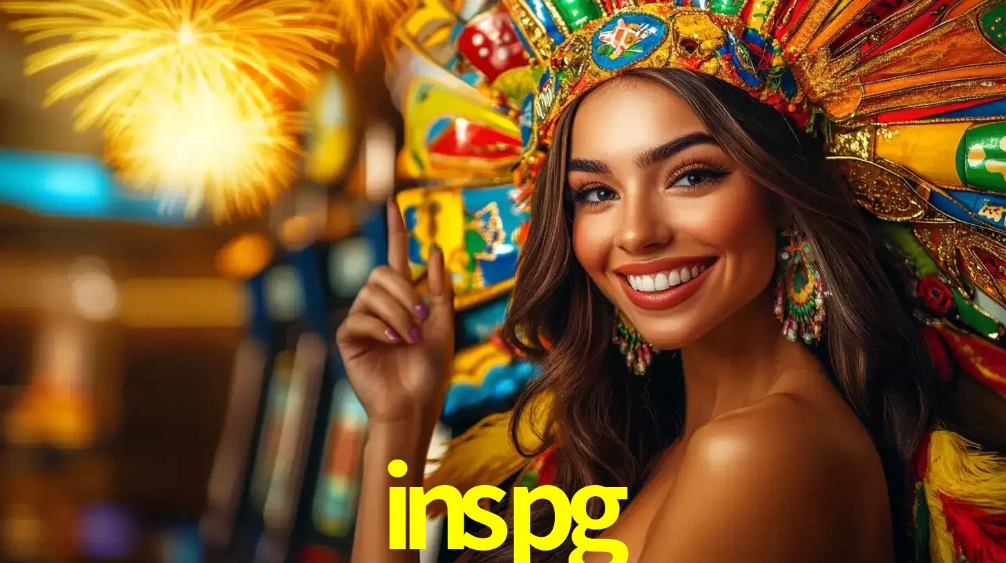 Mulher sorridente com um cocar de carnaval vibrante e colorido, celebrando uma grande vitória nos jogos do cassino inspg com fogos de artifício ao fundo.