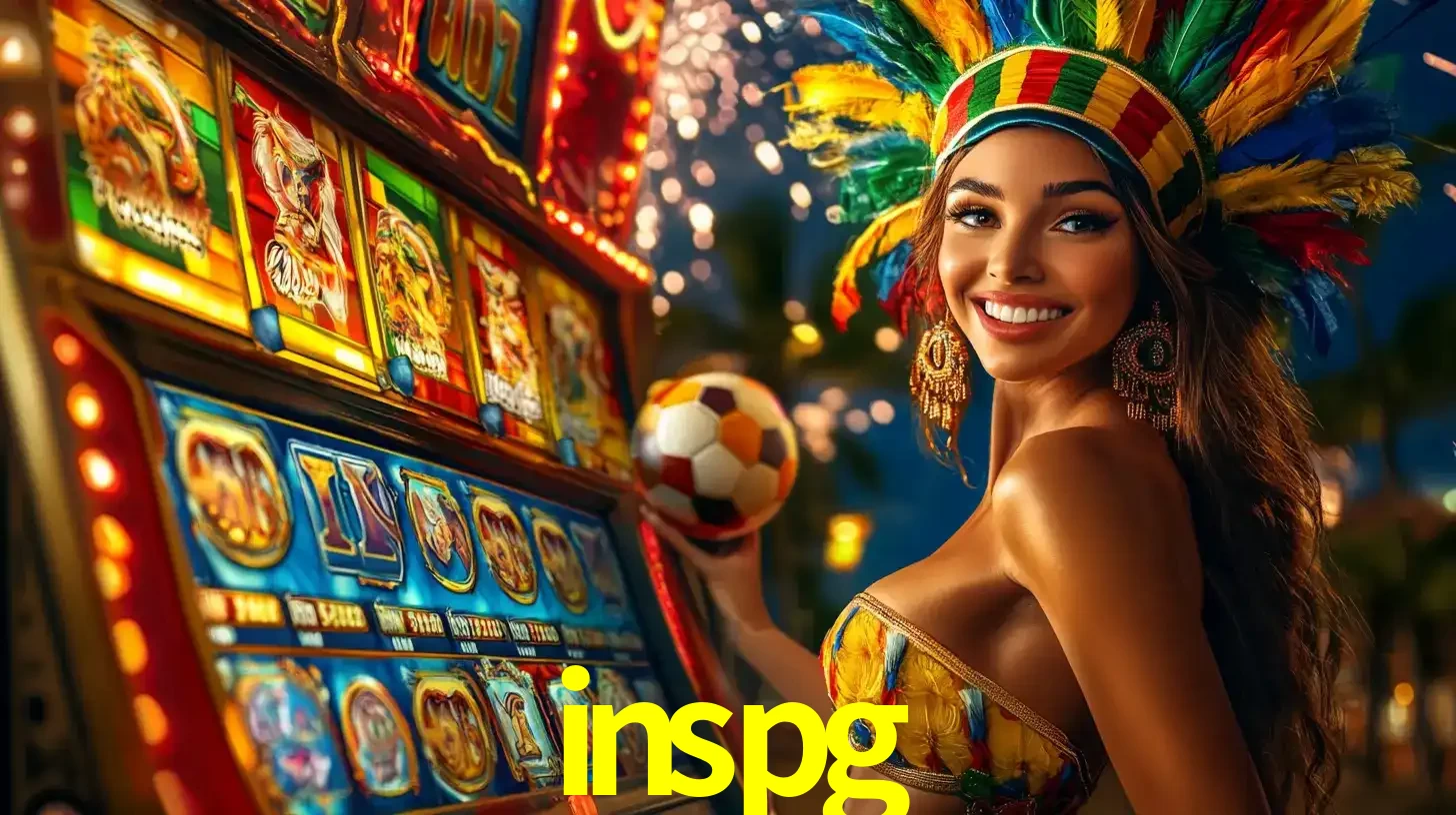 Mulher com um cocar de carnaval ao lado de uma máquina de caça-níqueis enquanto segura uma bola de futebol, mostrando a união da diversão de cassino e esportes no inspg.