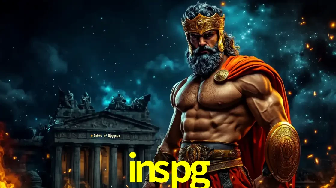 O poderoso Zeus do jogo de slot Gates of Olympus em frente ao seu templo, pronto para lançar multiplicadores divinos e prêmios épicos no cassino online inspg.