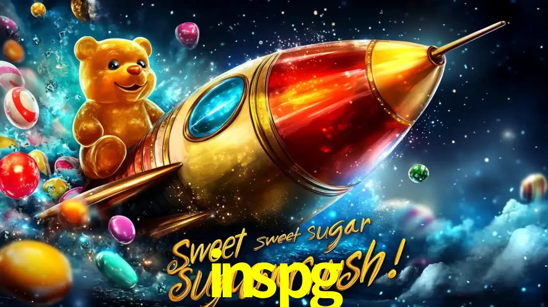 Arte promocional do jogo de slot Sugar Rush, com um urso de pelúcia em um foguete viajando pelo espaço de doces, um dos jogos divertidos disponíveis no cassino inspg.