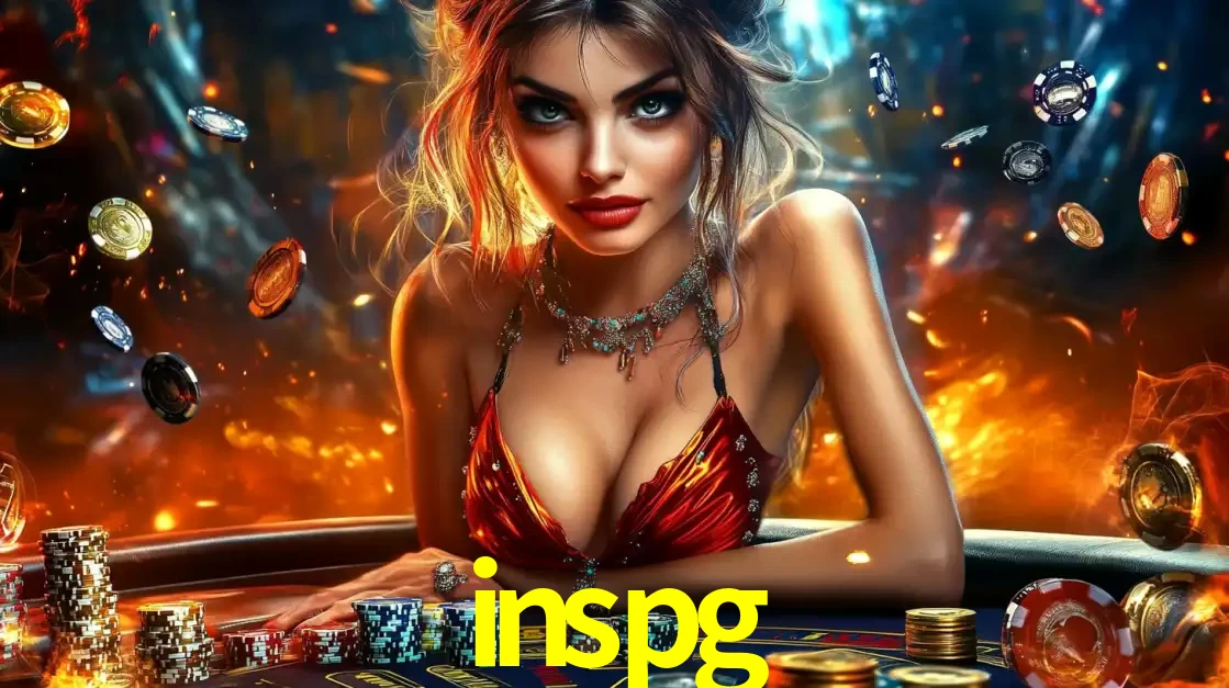 Mulher em uma mesa de cassino com pilhas de fichas e um fundo de fogo, pronta para uma rodada de altas apostas nos jogos de mesa emocionantes do cassino inspg.