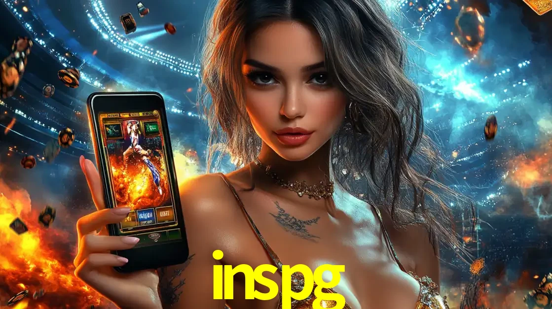 Mulher segurando um celular com um jogo de slot em destaque, tendo como fundo um estádio vibrante, simbolizando a emoção de jogar no cassino móvel inspg.